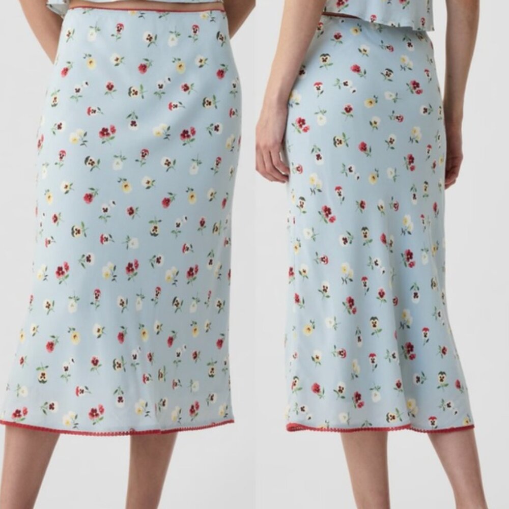 BNWT Doen x GAP collab Blue Floral Midi Slip Skirt Small